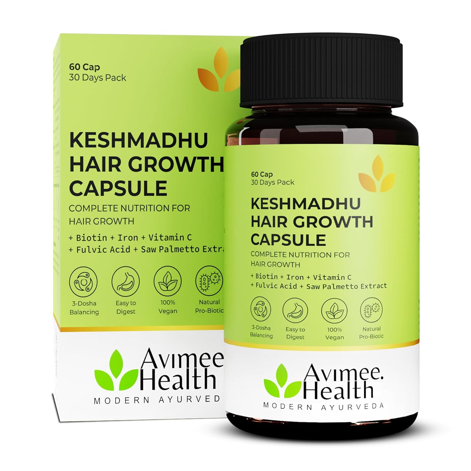 AVIMEE HERBAL Keshmadhu Hair Growth Capsules | Made with Lemon Peel and Amla Extracts | 60 caps