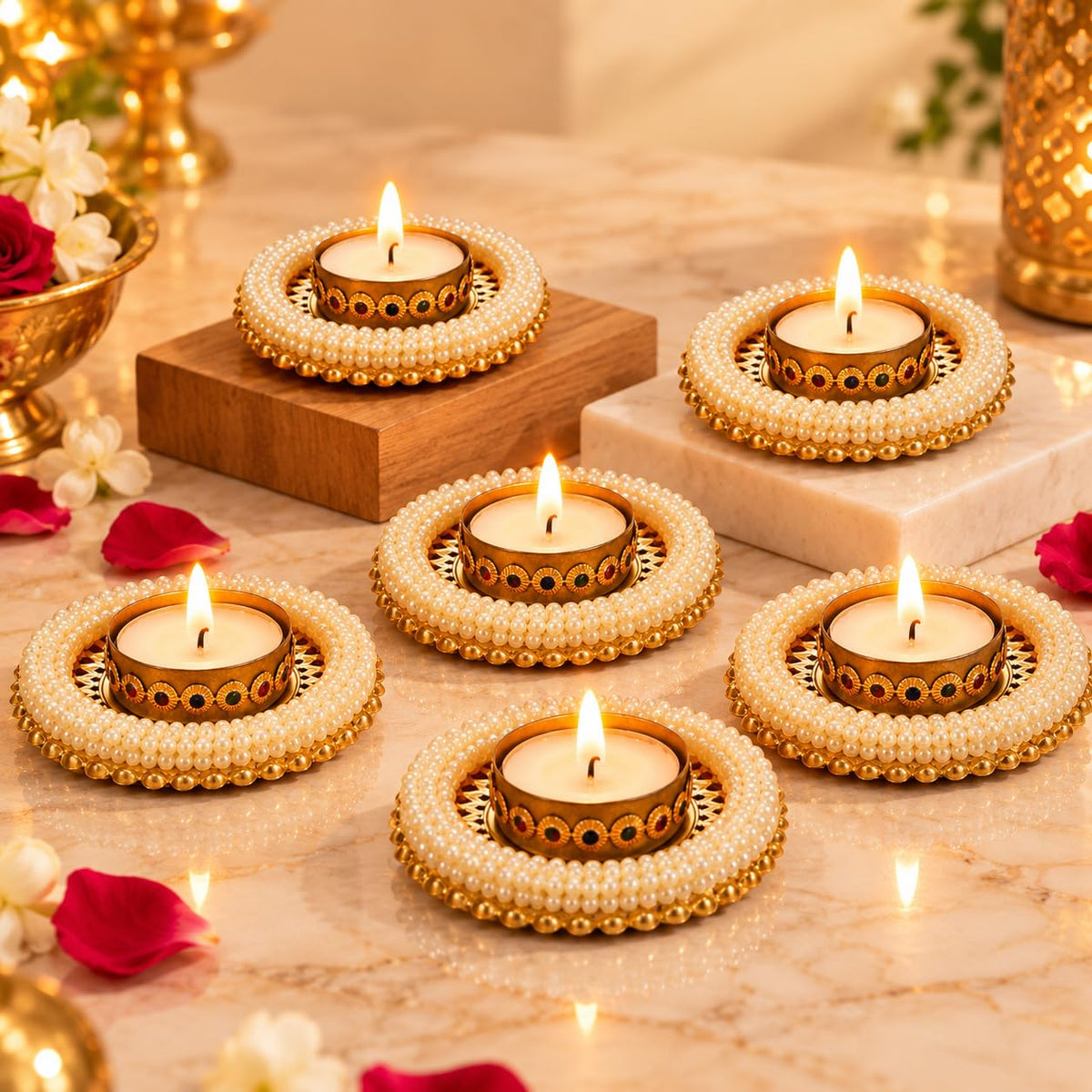 TIED RIBBONS Decorative Tealight Candle Holder Stand Set of 6