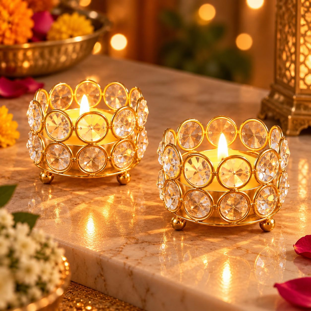 TIED RIBBONS Pack of 2 Crystal Tealight Candle Holder