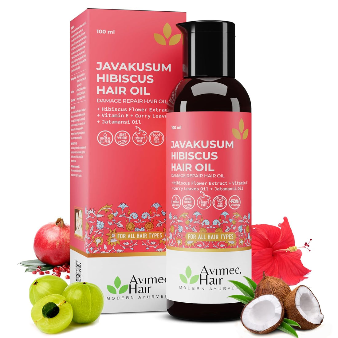Avimee Herbal Hibiscus Hair Oil | Soft & Silky | 100mL x2