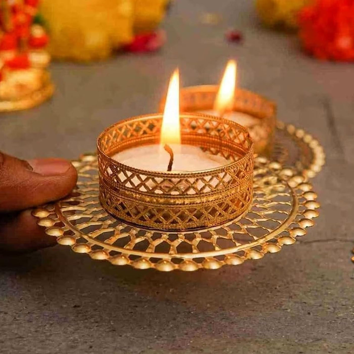 TIED RIBBONS Set of 6 Florals Tealight Candle Holders for Diyas