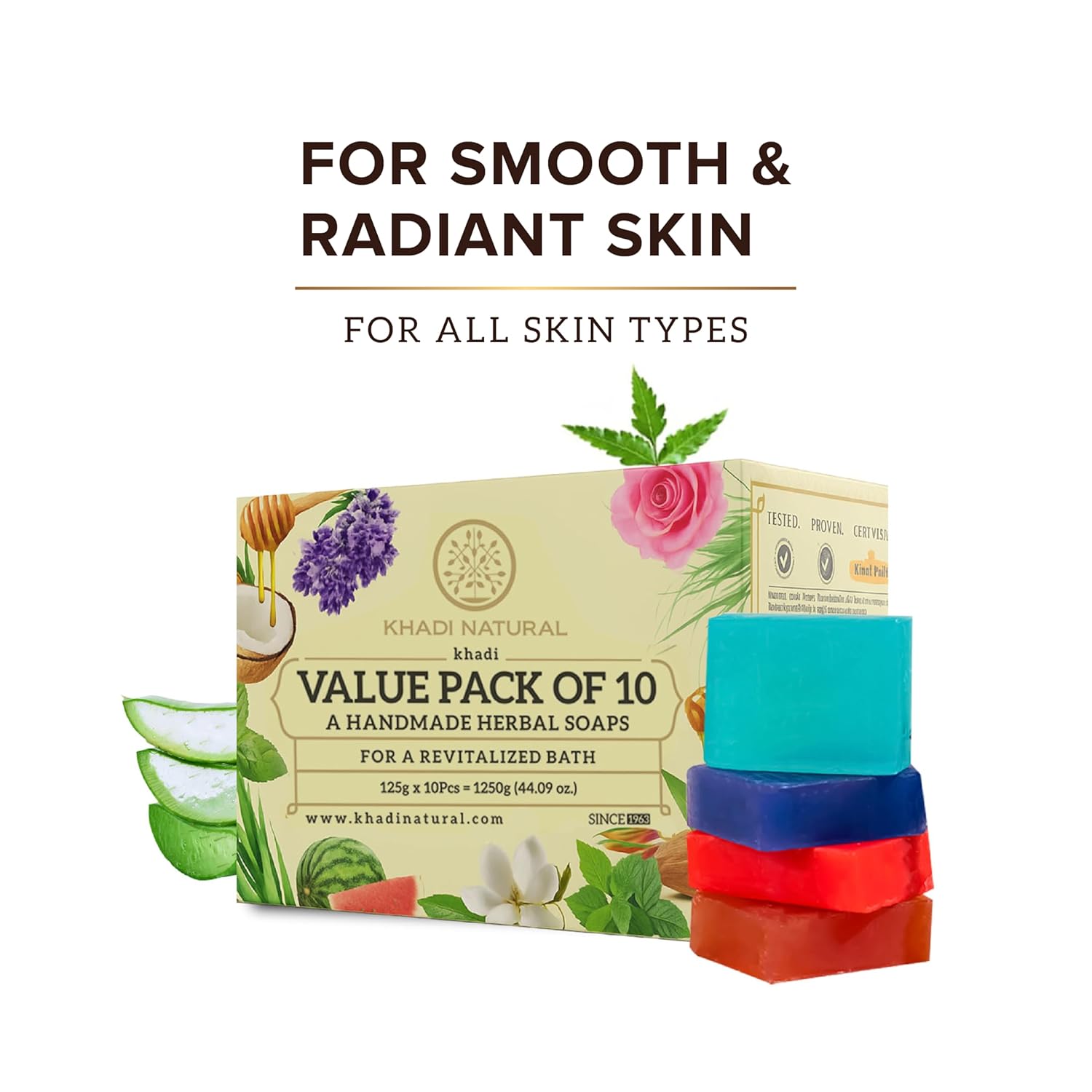 Khadi Natural Herbal Soap Gift Set | Handcrafted Essential Oil soap (Pack of 10)