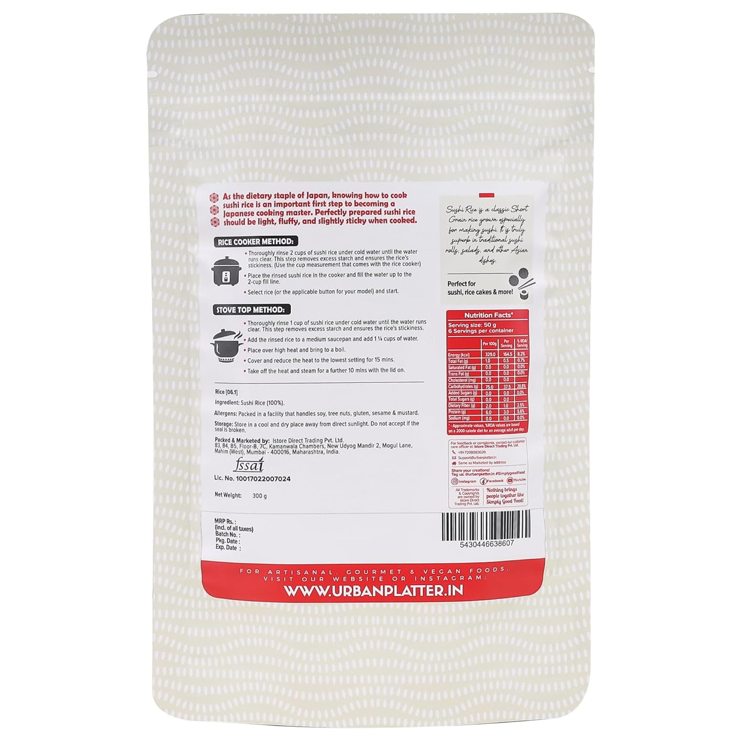 Urban Platter Short-Grain Sushi Rice, 300gm