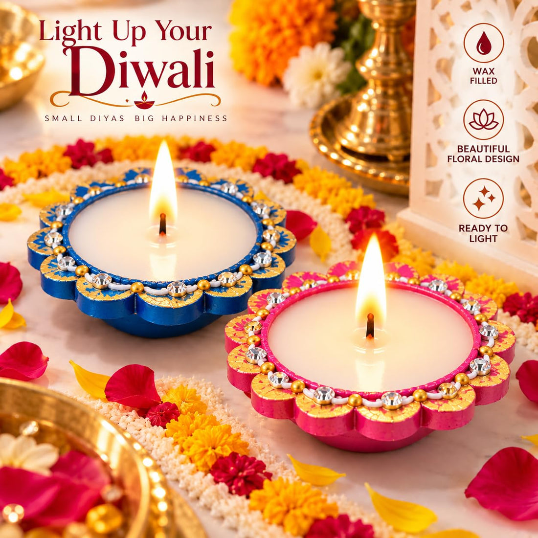 DIVAYANSHI Terracotta Diya with Wax Filled Pack of 6