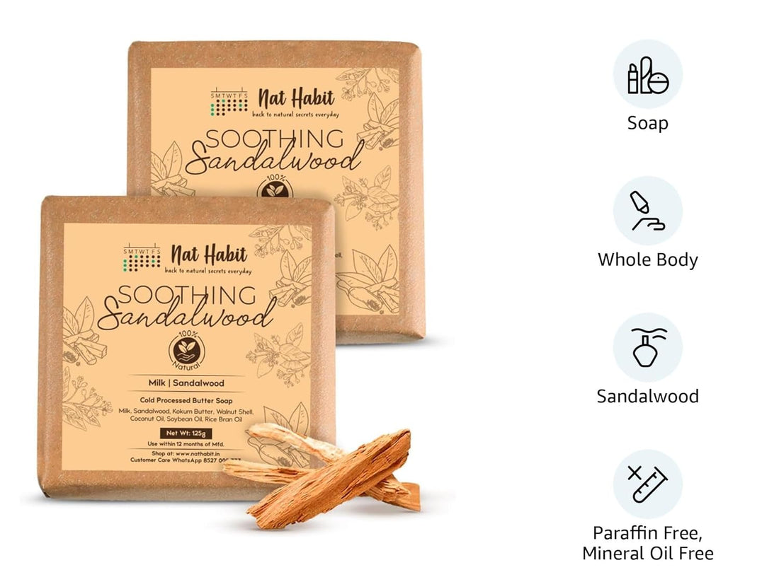 Nat Habit Sandalwood De-Tan Soap |Body Tan Removal Soap for Women & Men -125g x 2
