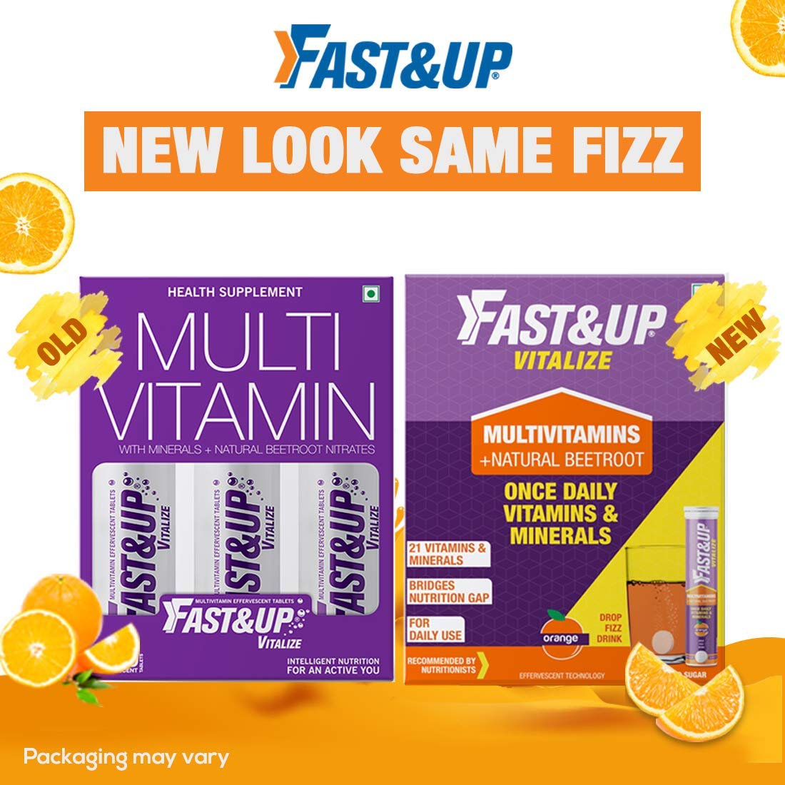 Fast&Up Vitalize - Immunity Essential Multivitamin For Men & Women (60 Effervescent Tablets, Orange Flavor)