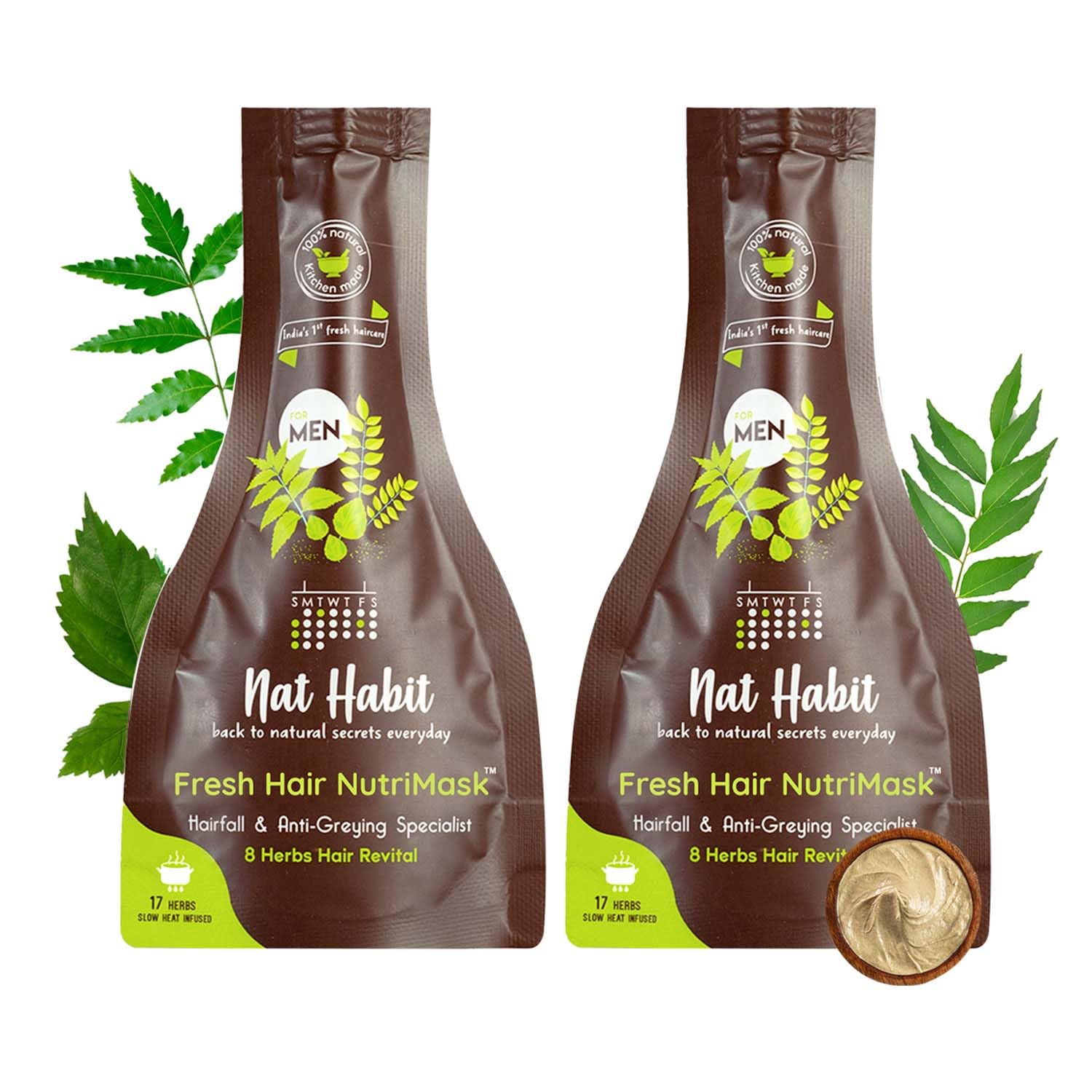 Nat Habit Men's 8 Herbs Hair Revital NutriMask - Hair Mask For Grey Hairs, Conditioning- (Pack of 2 x 40gm)