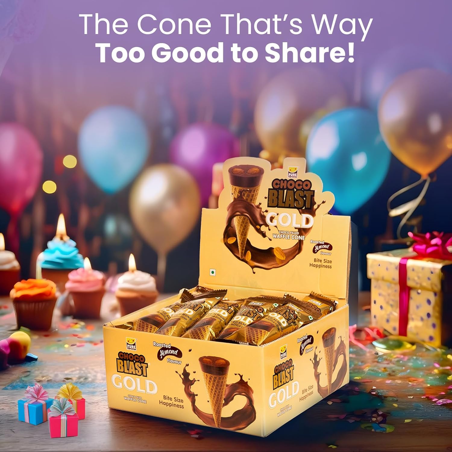 Pure Temptation Chocoblast Chocolate-Filled Waffle Cones [30 Pieces Chocolate Box]