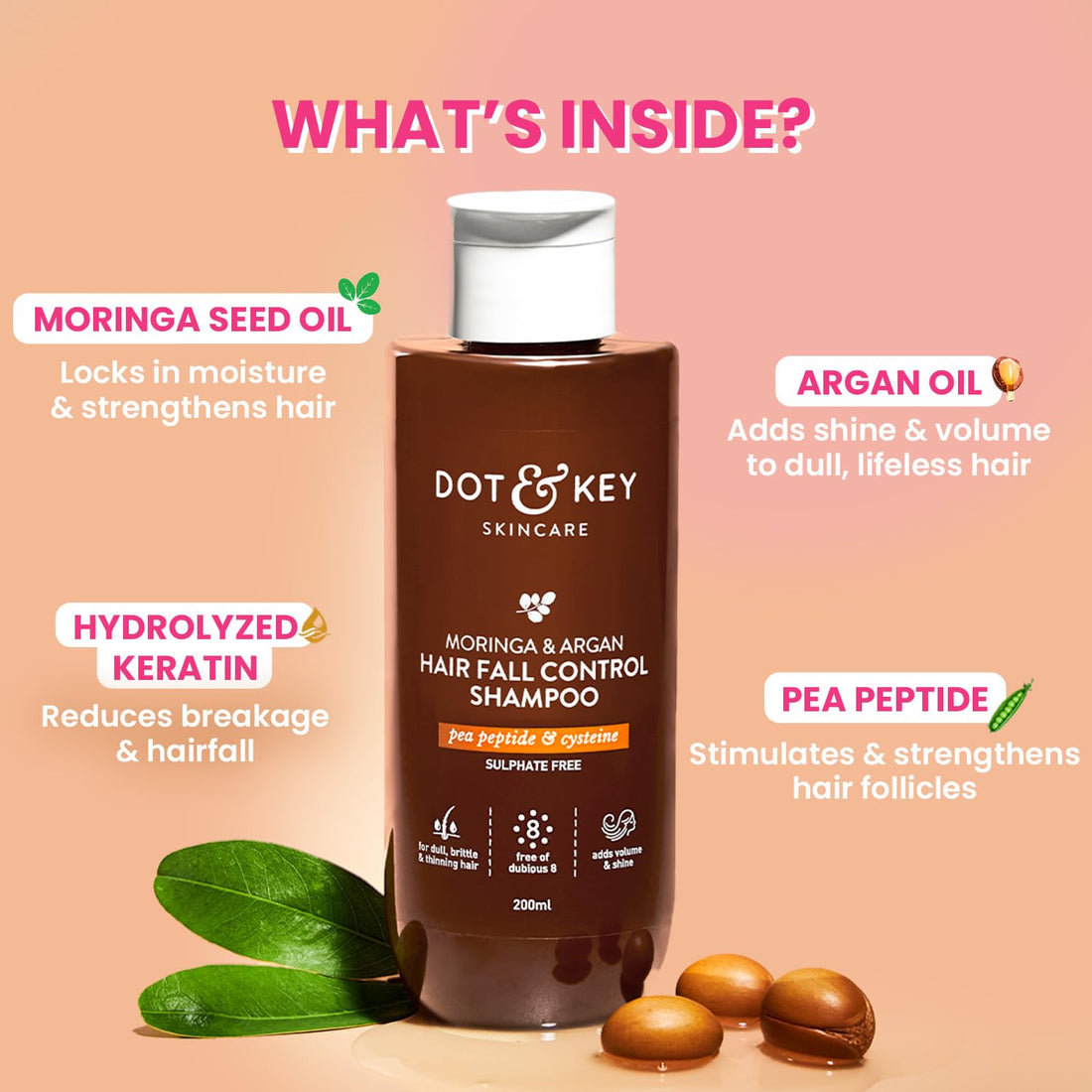 Dot & Key Moringa & Argan Hair Fall Control Shampoo With Pea Peptide & Cysteine