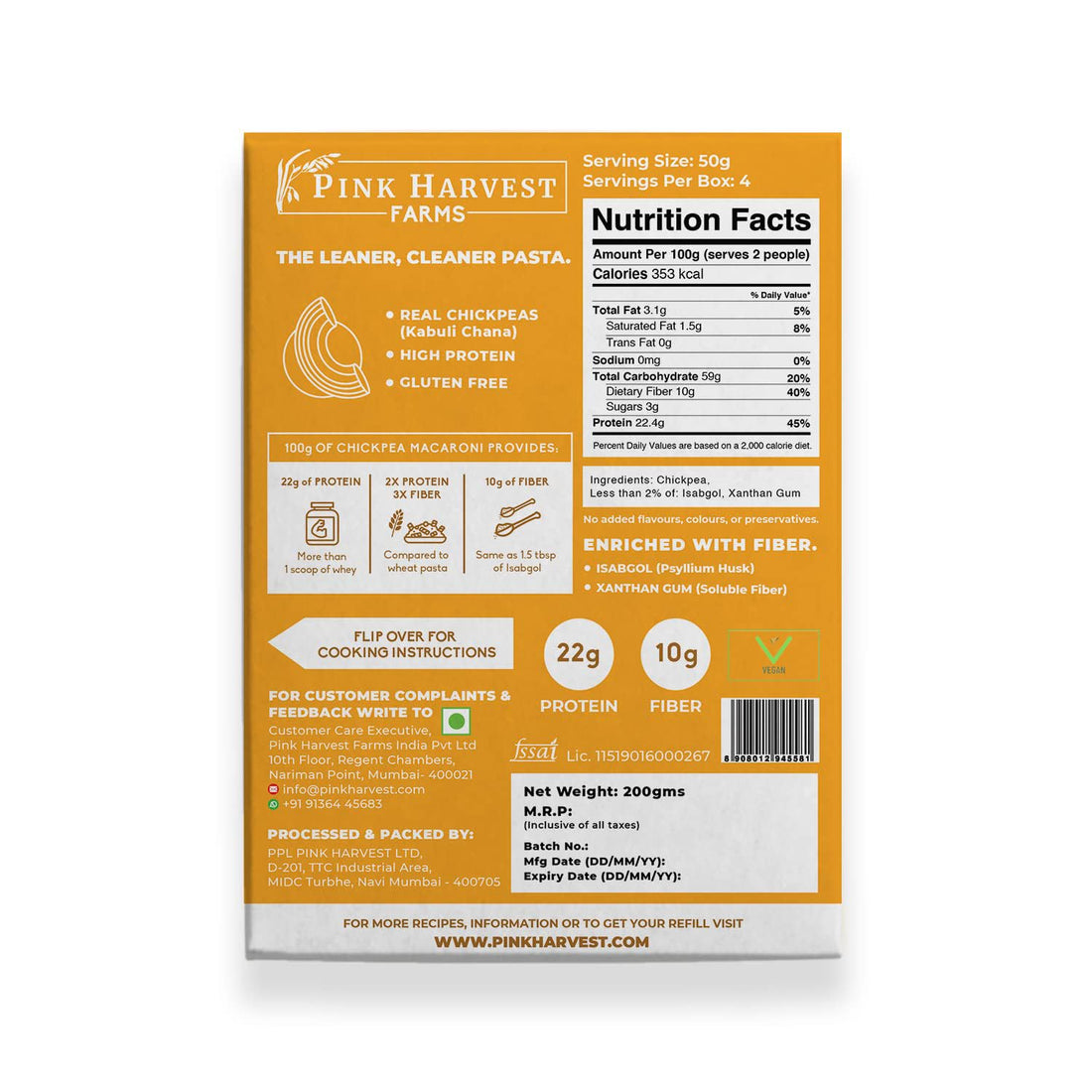 Pink Harvest Farms Chickpea Macaroni package on a white background