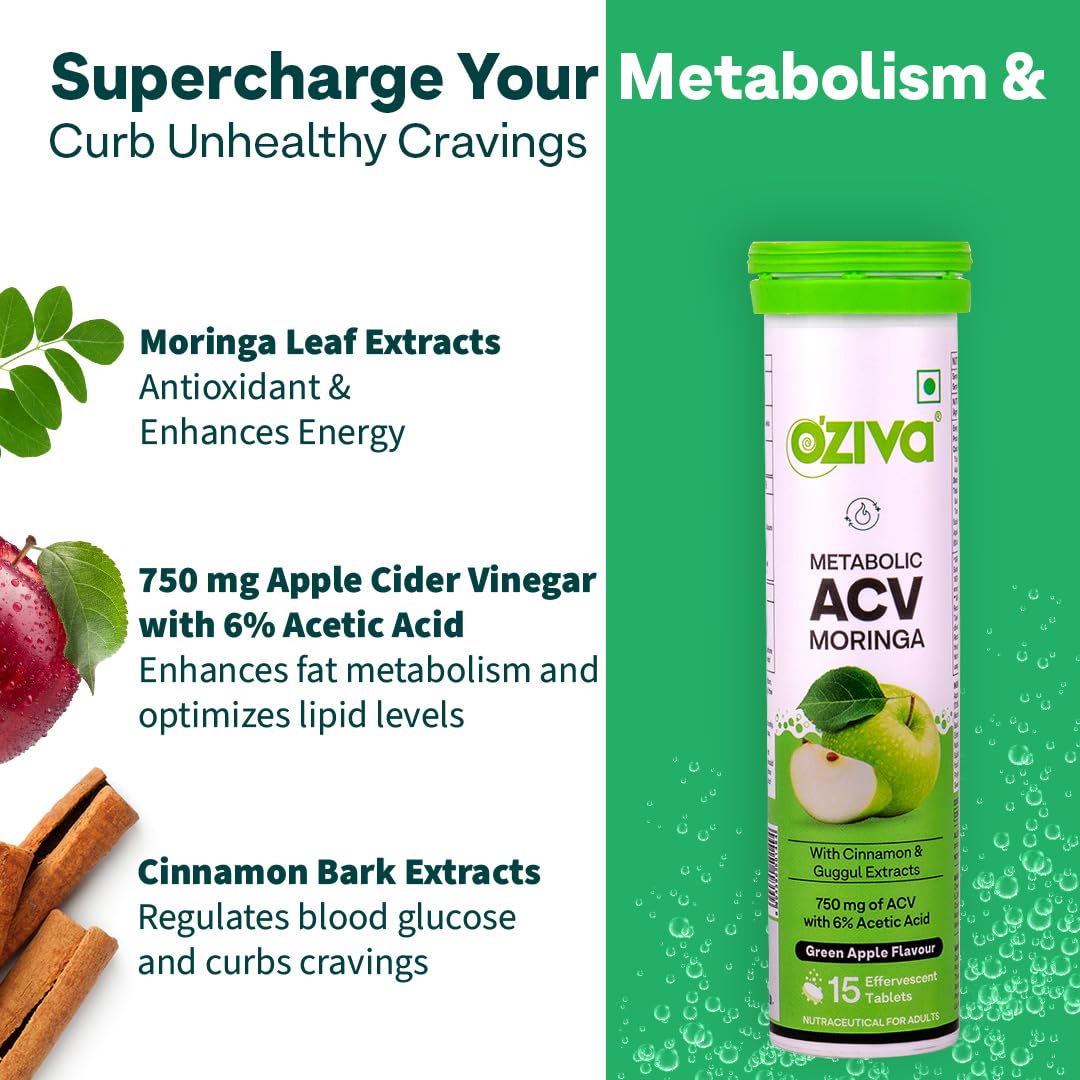 OZiva ACV Moringa  Green Apple,  360 gms-Pack of 4 (60 tablets).