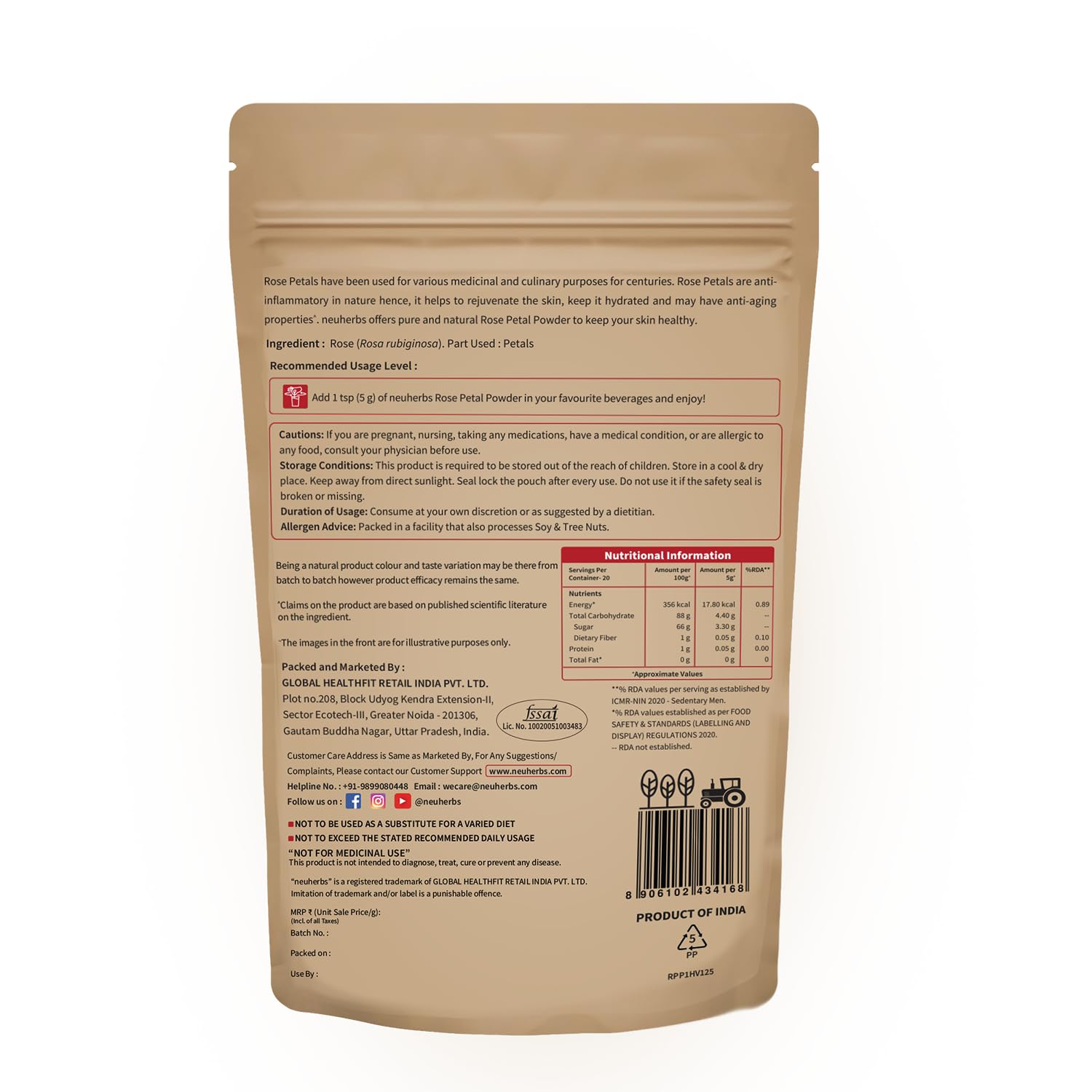 Neuherbs Rose Petal Powder - 100g