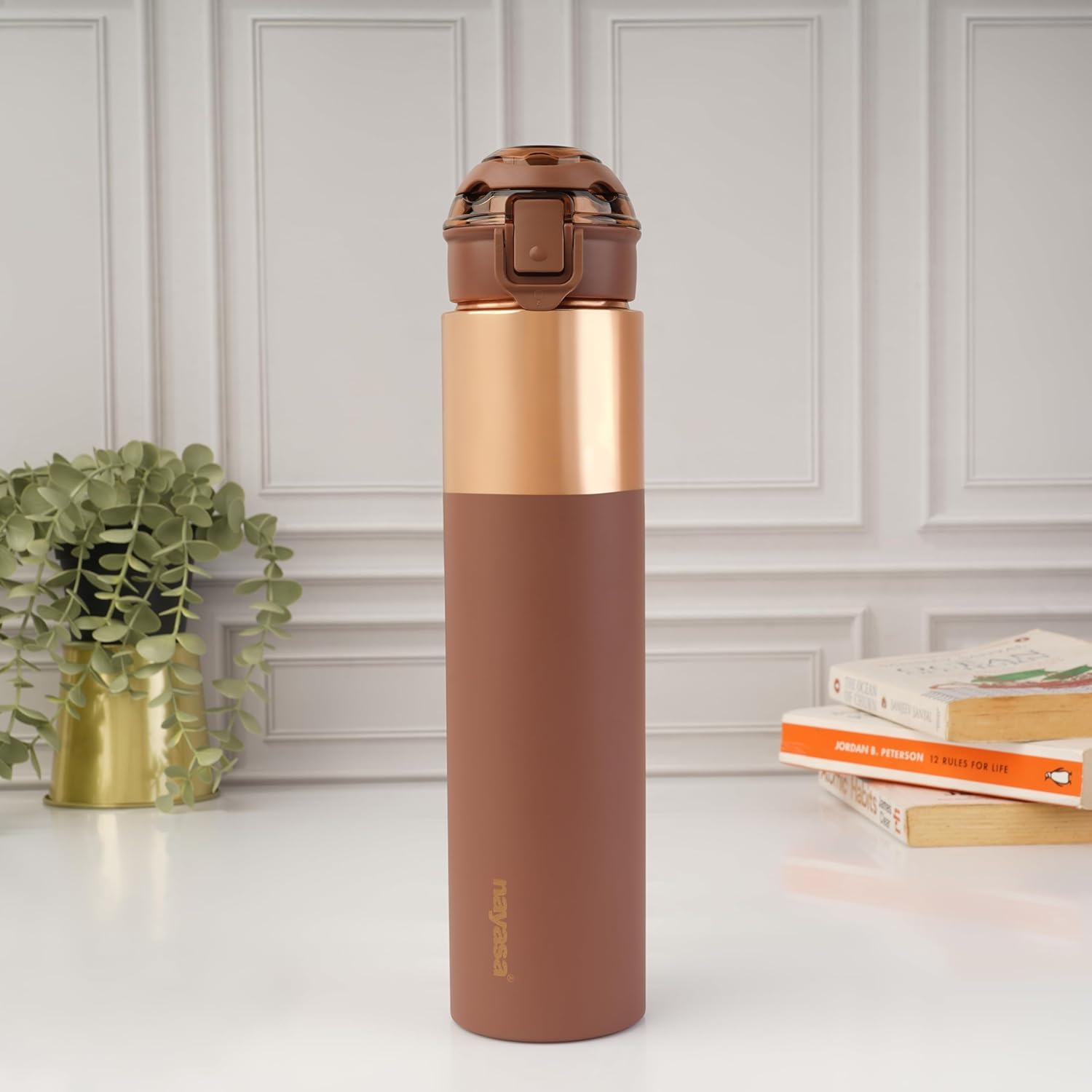 Nayasa Saffron Copper Bottle | 1000 ML | Leak Proof and Durable