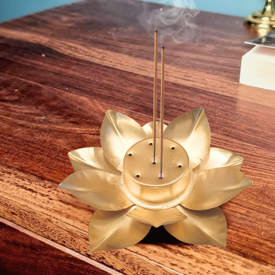 Golden Lotus Agarbatti Stand for Pooja & Home Decor