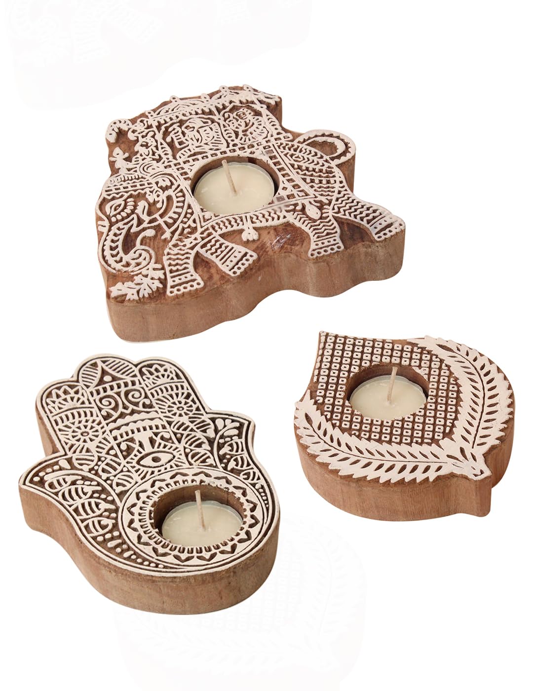 TIED RIBBONS Set of 3 Handmade Wooden Tealight Candle Holder Stand