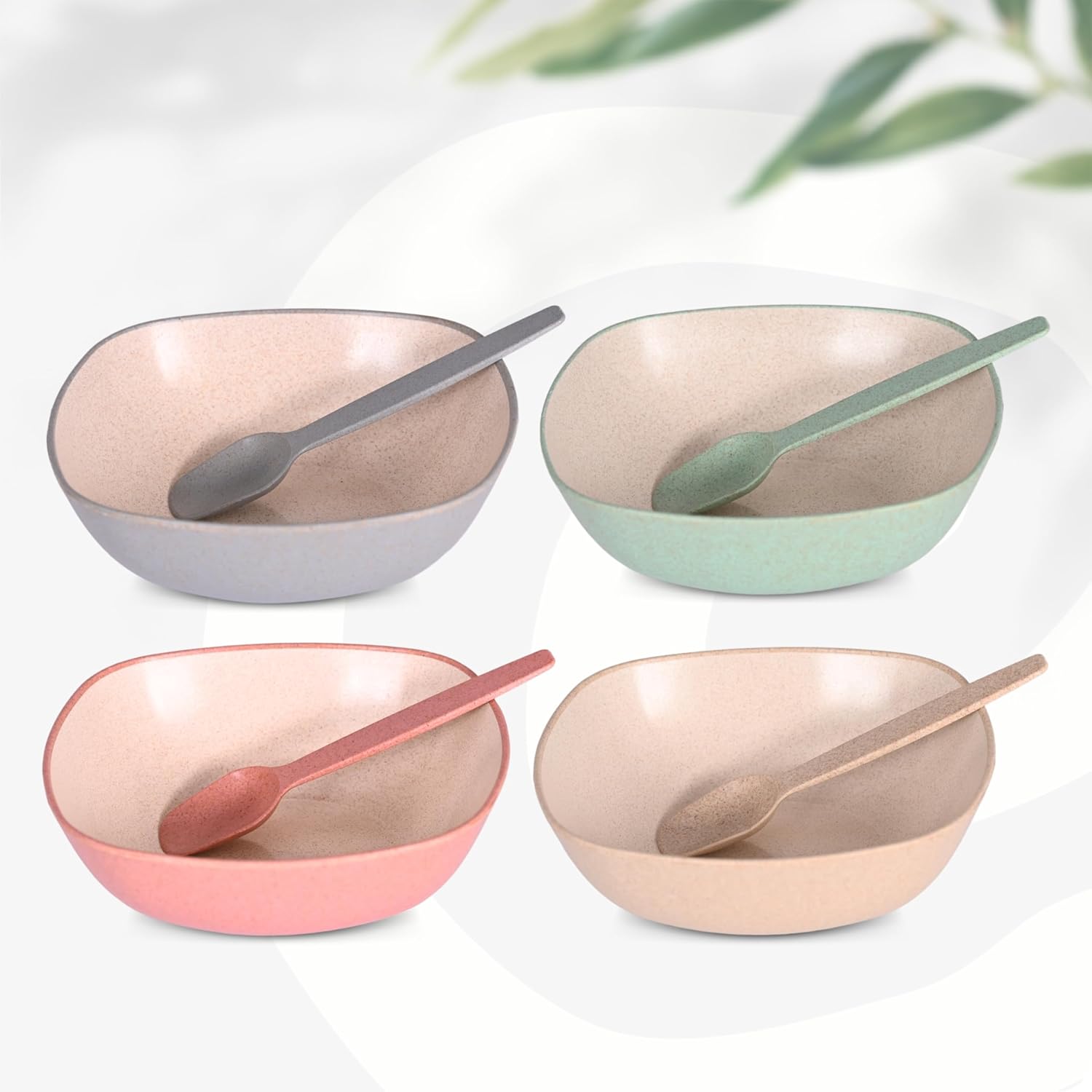 Eha Set of 4 Earth-Friendly Multipurpose Bowls for Kitchen with Spoons | 750 ml