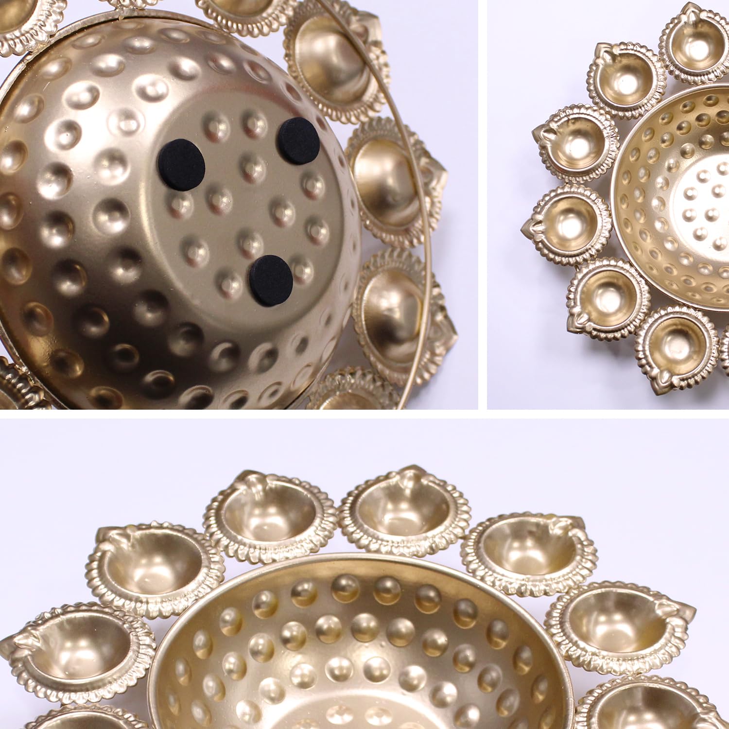 Tied Ribbons Urli Bowl with 12 Attached Oil Diyas for Floating Flowers and Tealight Candles