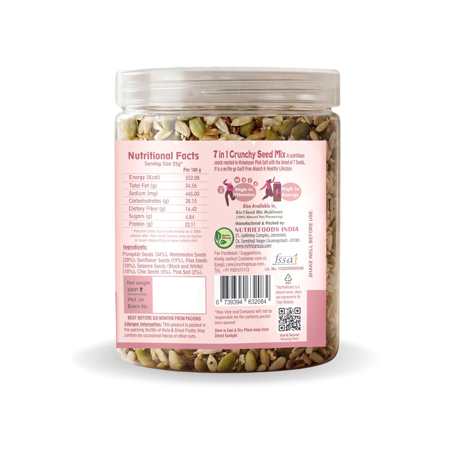 Nutriefoods 7 in 1 Crunchy Seed Mix | Roasted in Himalayan Pink Salt - 300g
