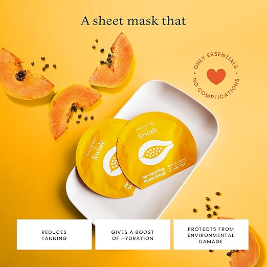 Foxtale Tan Removal Sheet Mask with Vitamin C and Papaya for Tan Removal, Men & Women, 26g