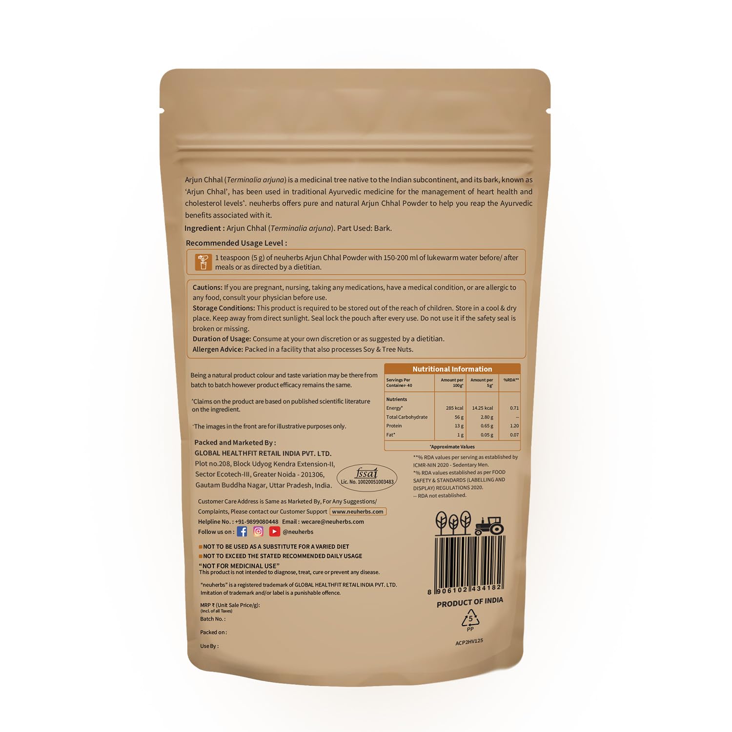 Neuherbs Arjun Chhal Powder - 200g