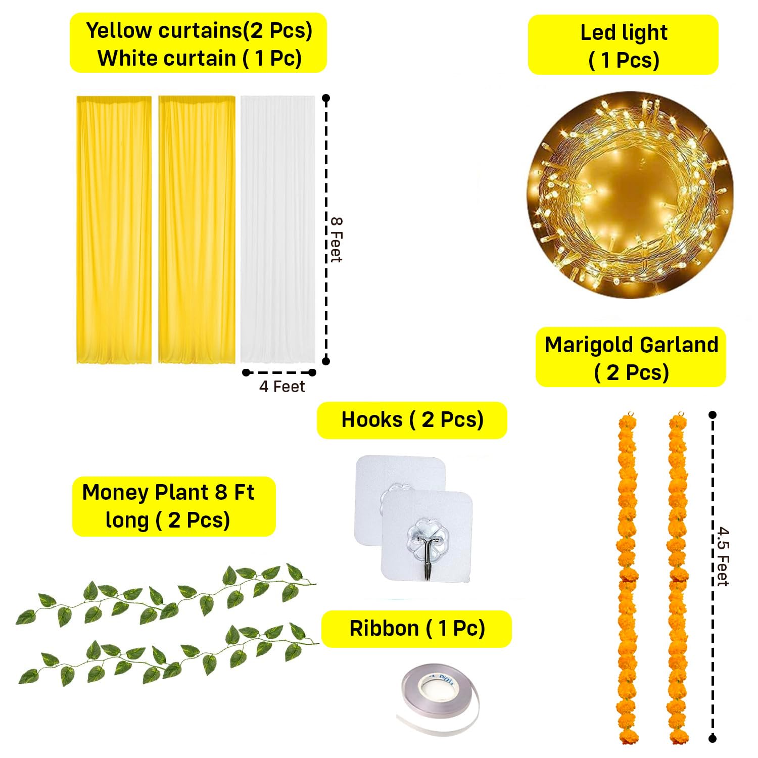 Party Propz Yellow Pooja Backdrop Cloth with Lights