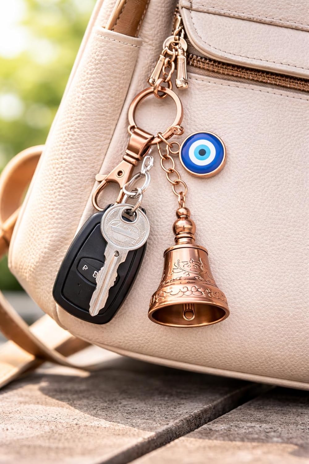 AutokraftZ Copper Guardian Bell with Tibetan Keychain for Motorcycle & Bike - Copper
