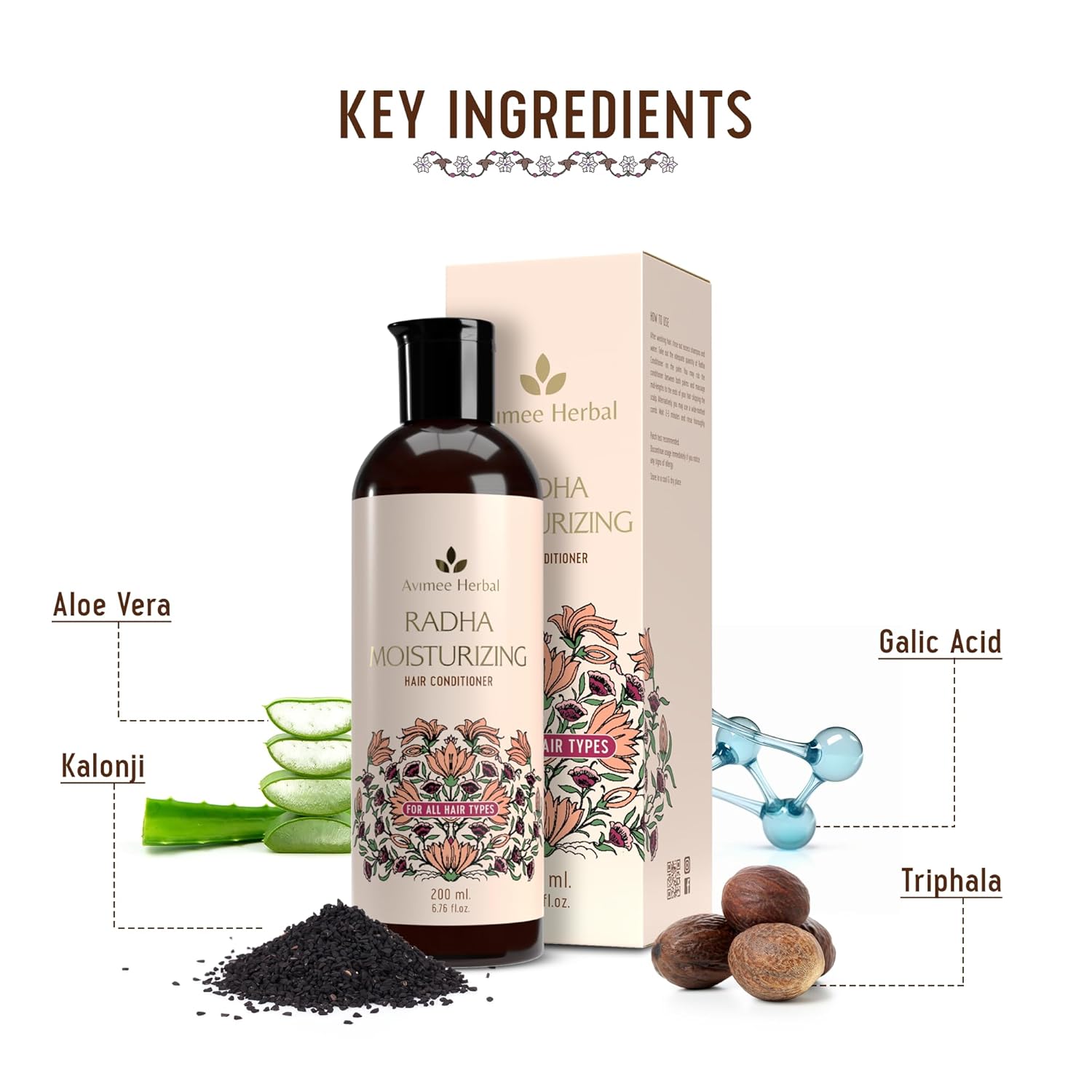 AVIMEE HERBAL Radha Moisturizing Hair Conditioner With Hyaluronic Acid |200 Ml