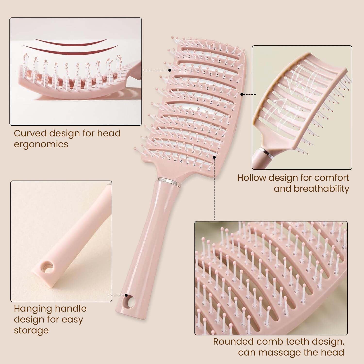 Homeaura Detangler Hair Brush - Curved & Vented Hair Brush for Women & Men