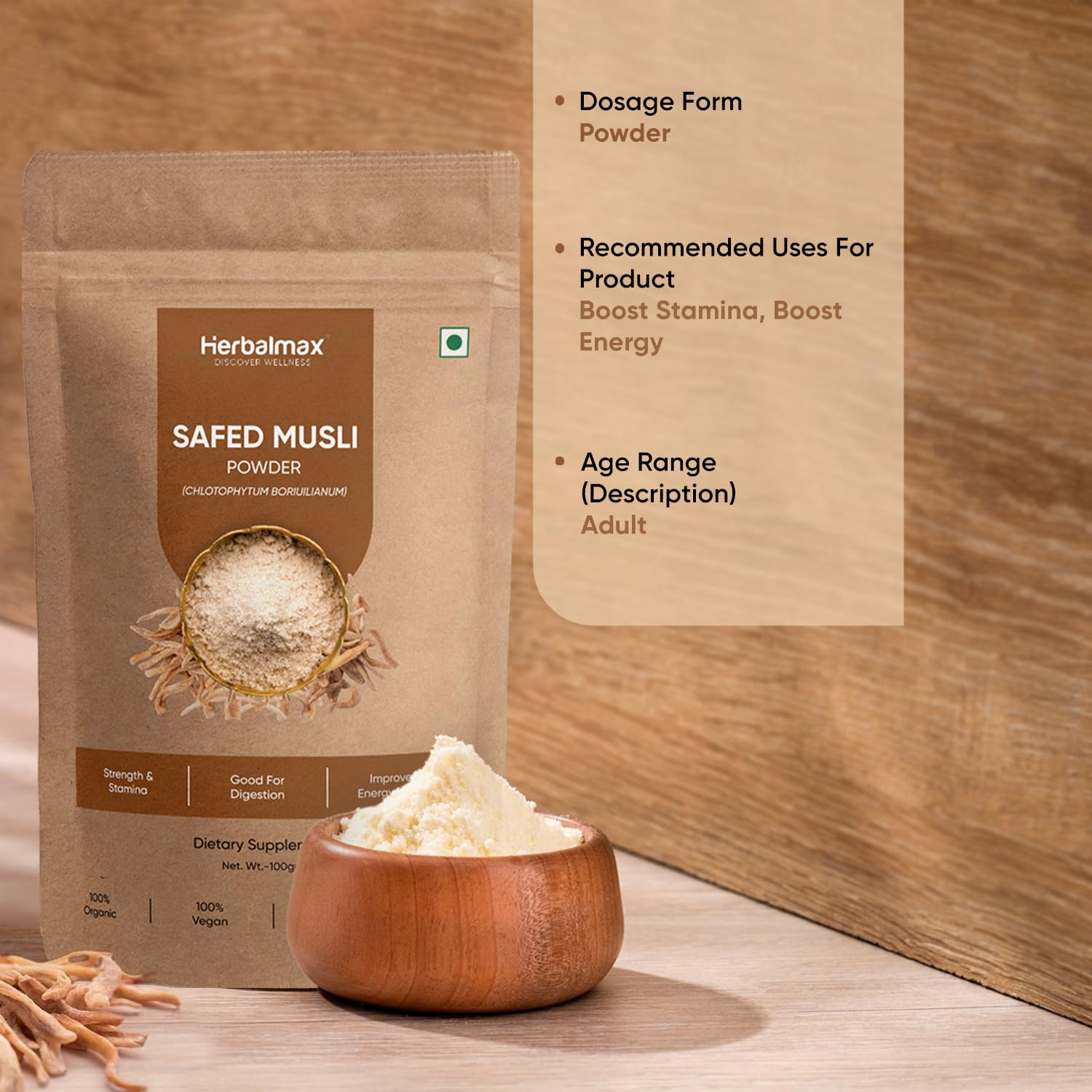 Herbal max Organic Safed Musli Root Powder - 100 g