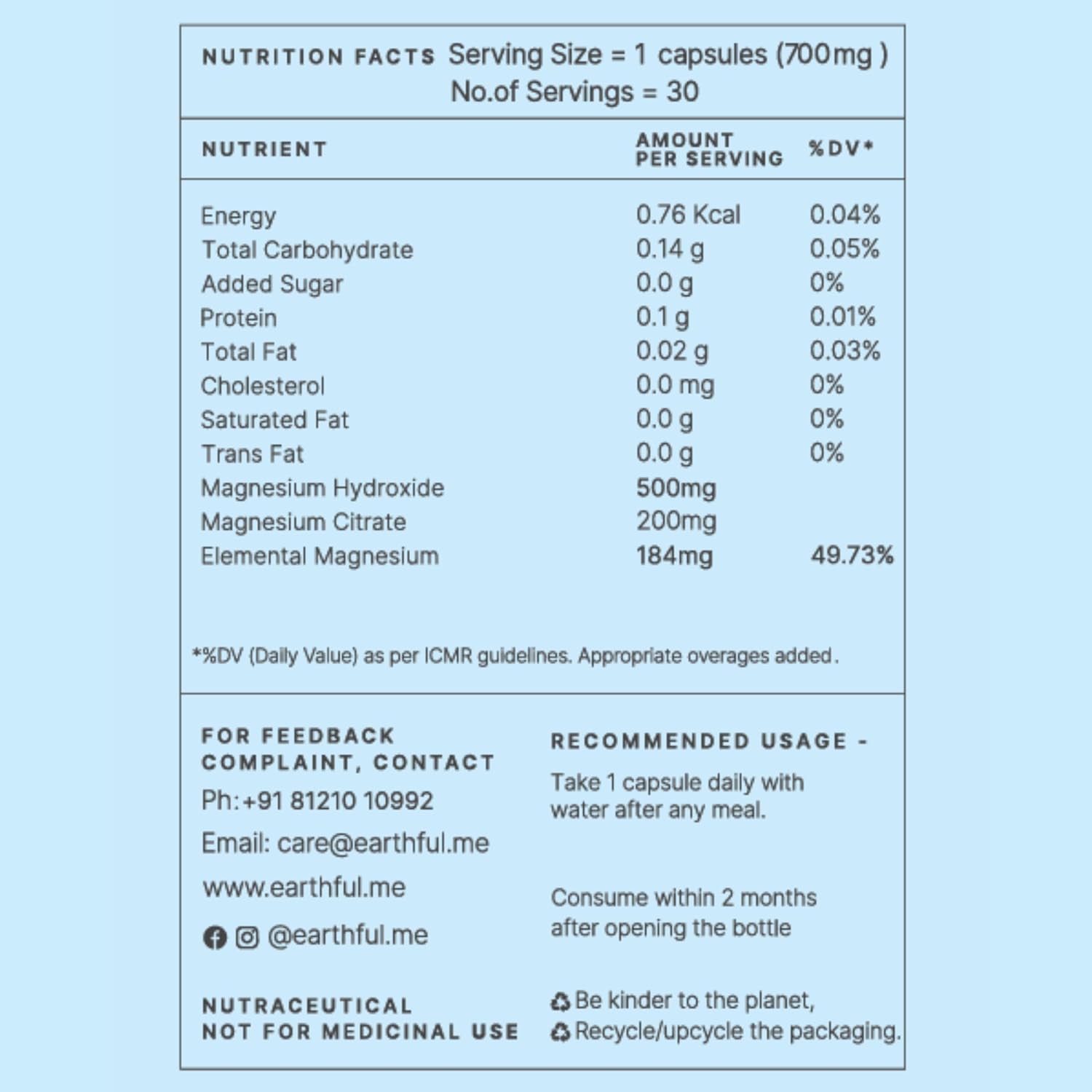 Earthful Marine Magnesium 30 Capsules