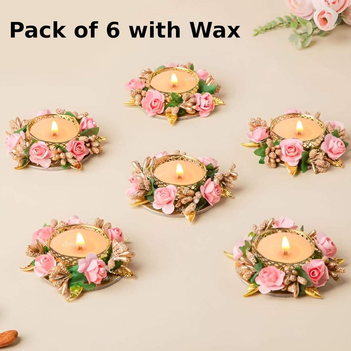 Divyakosh Metal Flower Tea Light Holder Set of 6