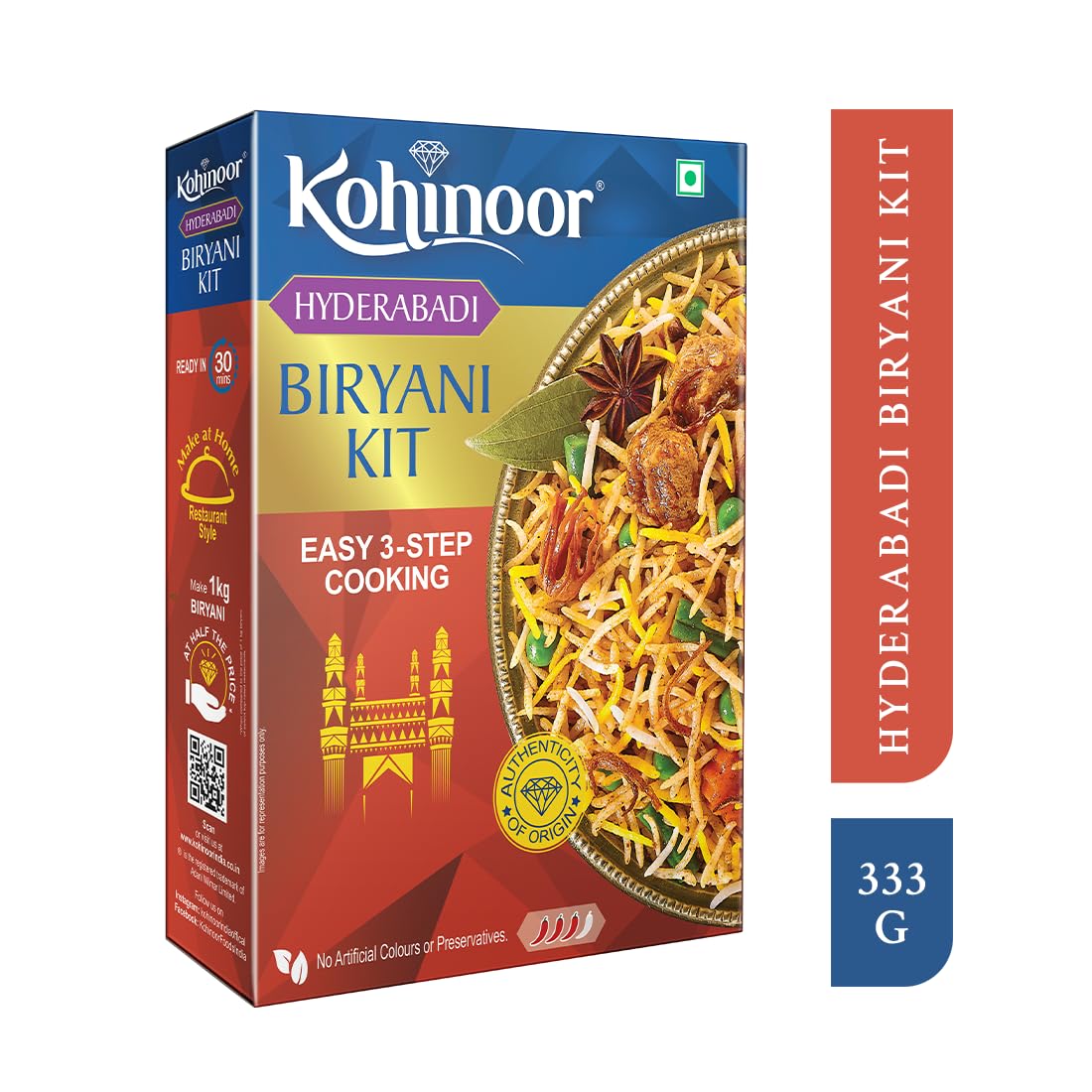 Kohinoor Basmati Biryani Kit Hyderabadi, 333g - Ready-to-Cook Authentic Biryani