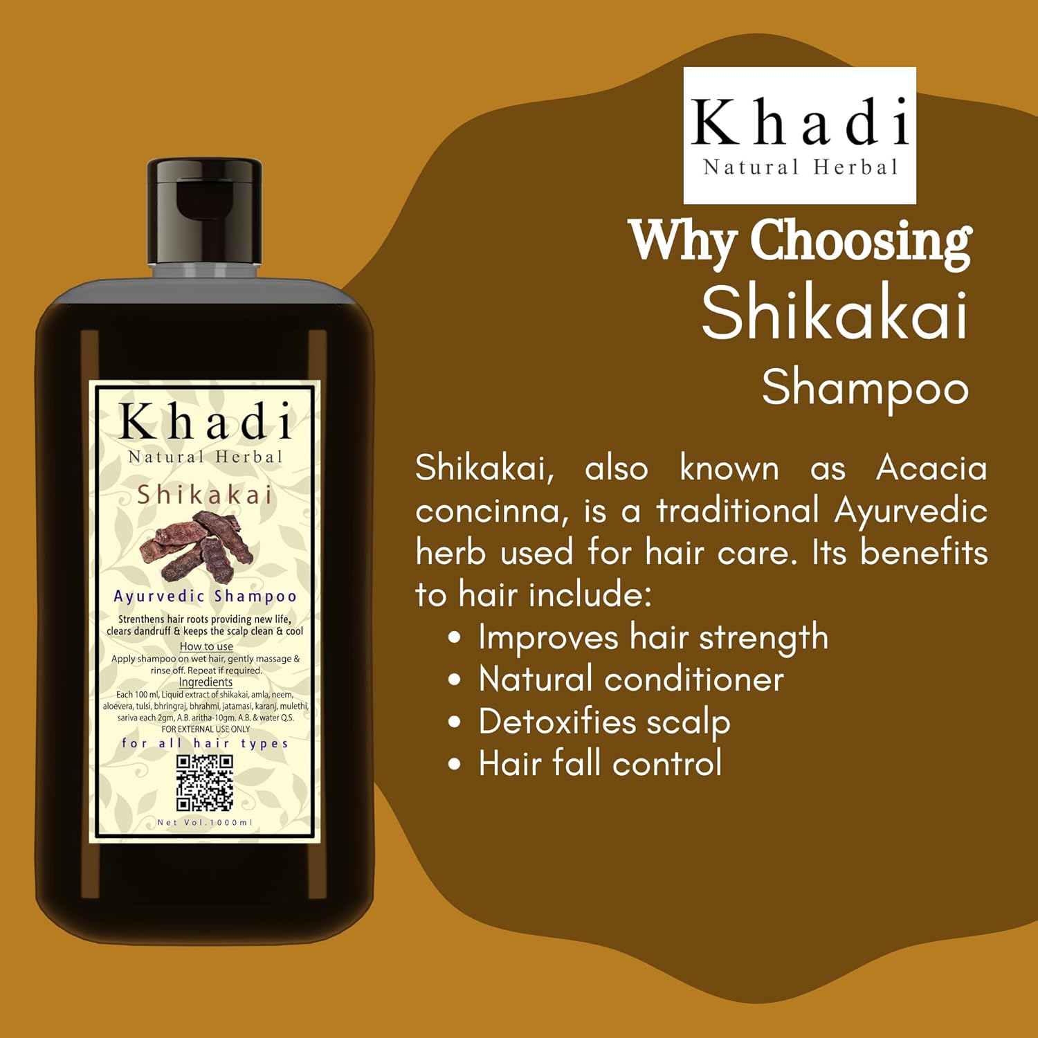 Khadi Natural Herbal 1000ml Shikakai Hair Fall Control Shampoo