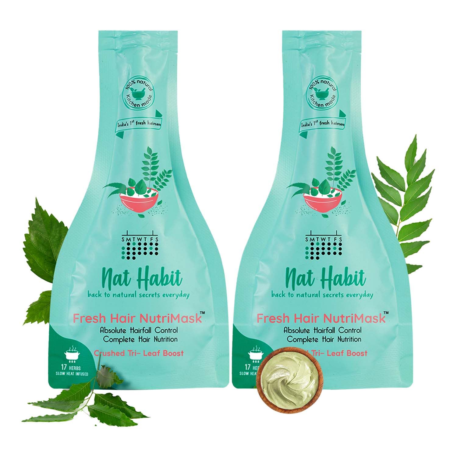Nat Habit Crushed Tri-Leaf NutriMask - Hair Mask For Hair Fall Control, Conditioning - (Pack of 2 x 40gm)