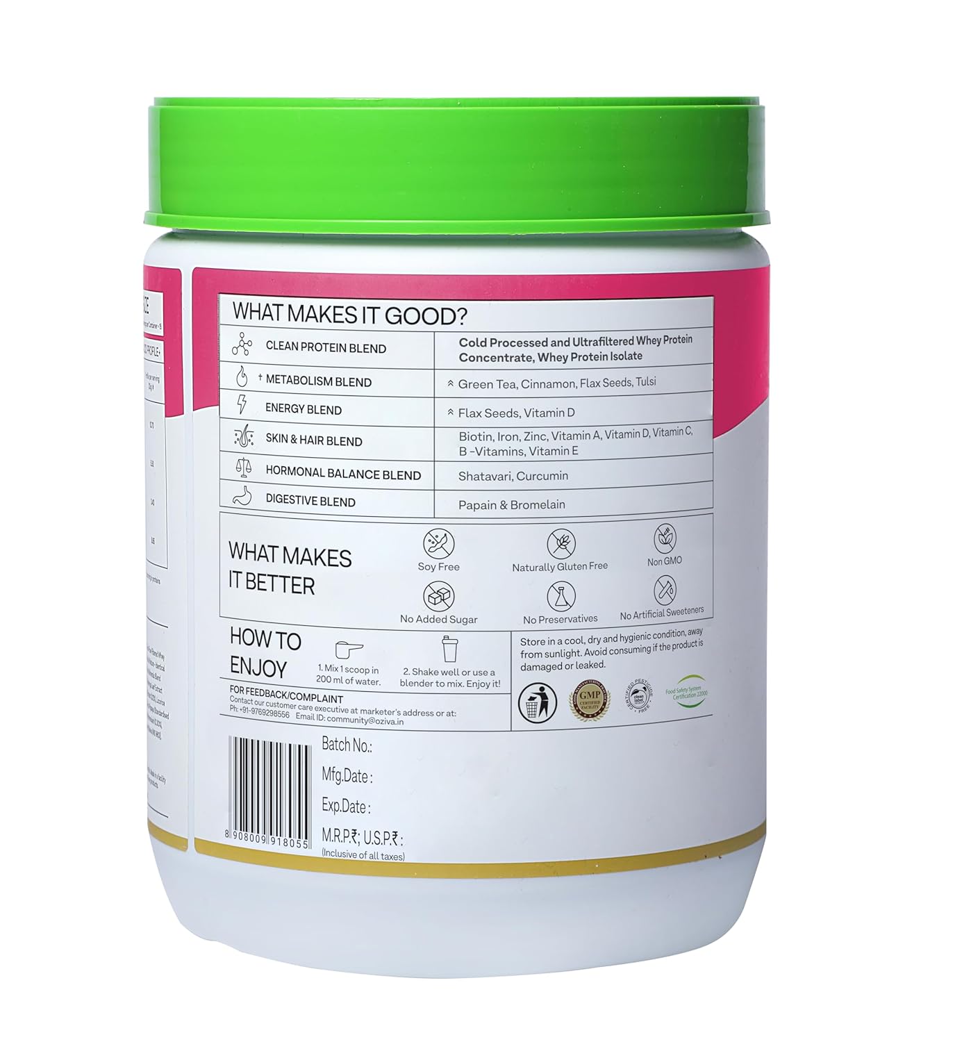 Oziva Protein & Herbs For Women Chocolate 435 gms