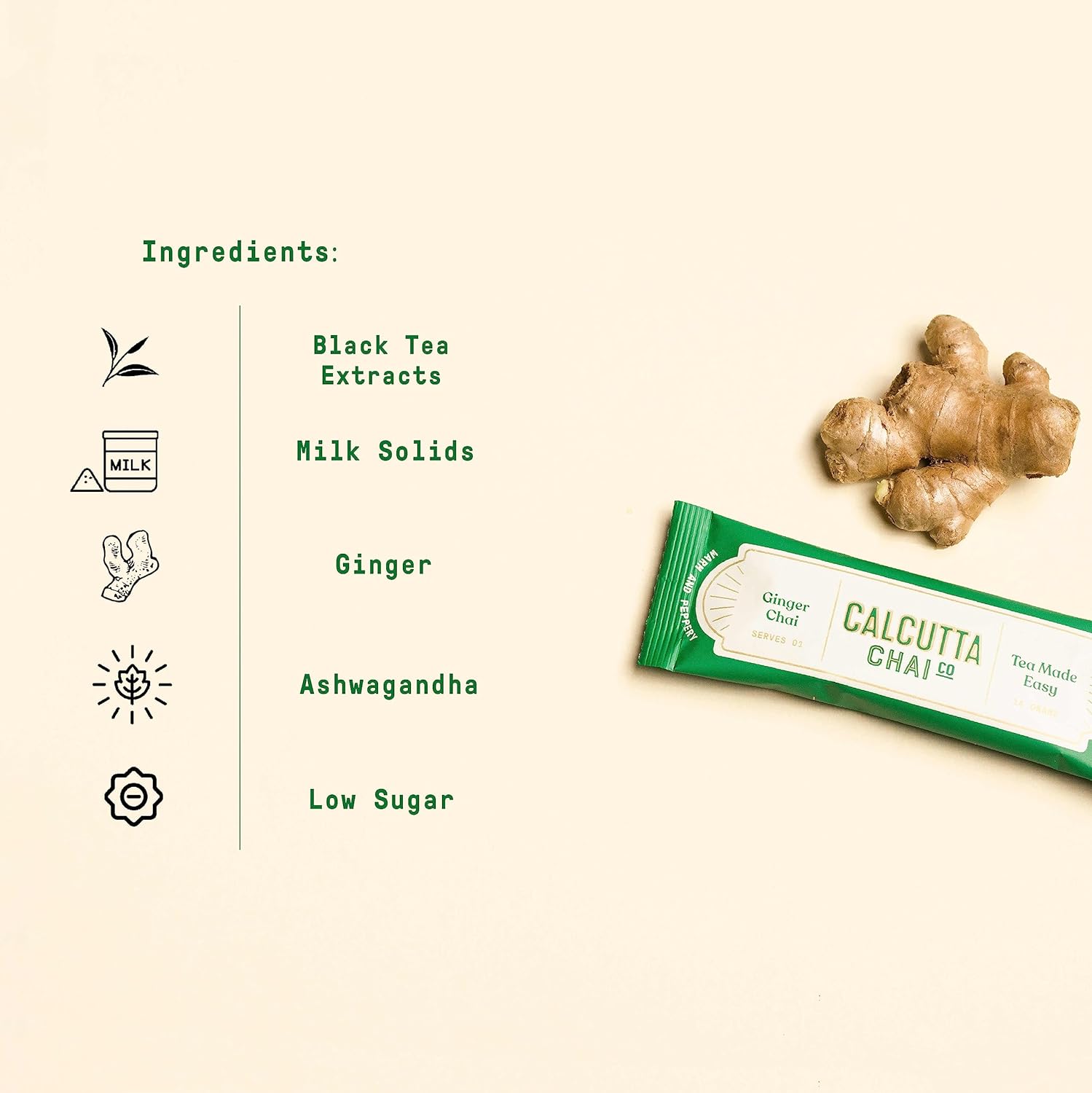 Calcutta Chai Co - Ginger Chai | Instant Tea Premix | 15 Sachets | 210g