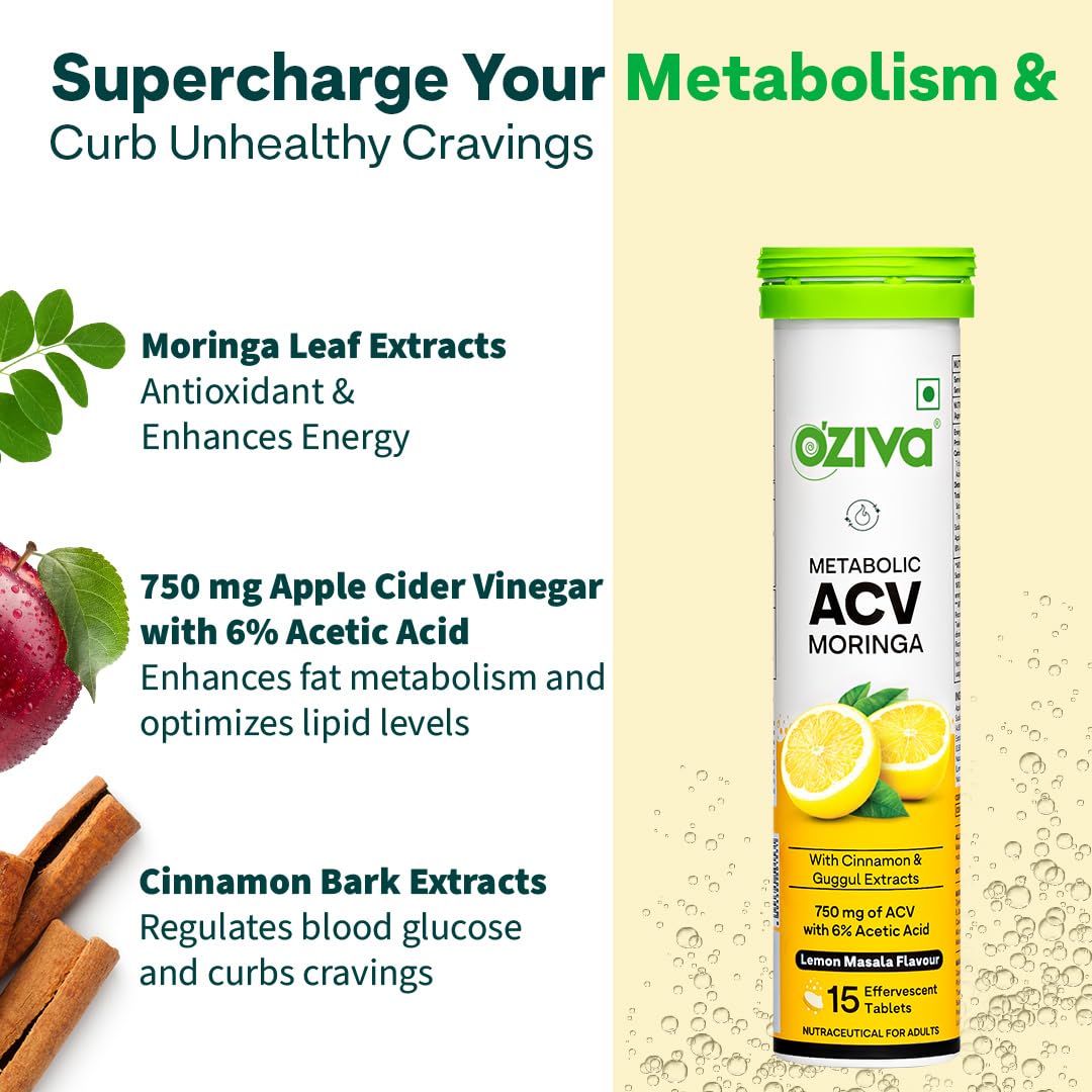 OZiva ACV Moringa Lemon Masala 360 gms-Pack of 4 (60 tablets).