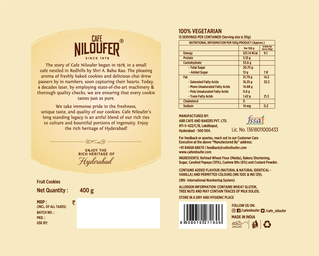 Cafe Niloufer Premium Fruit Biscuits 400g