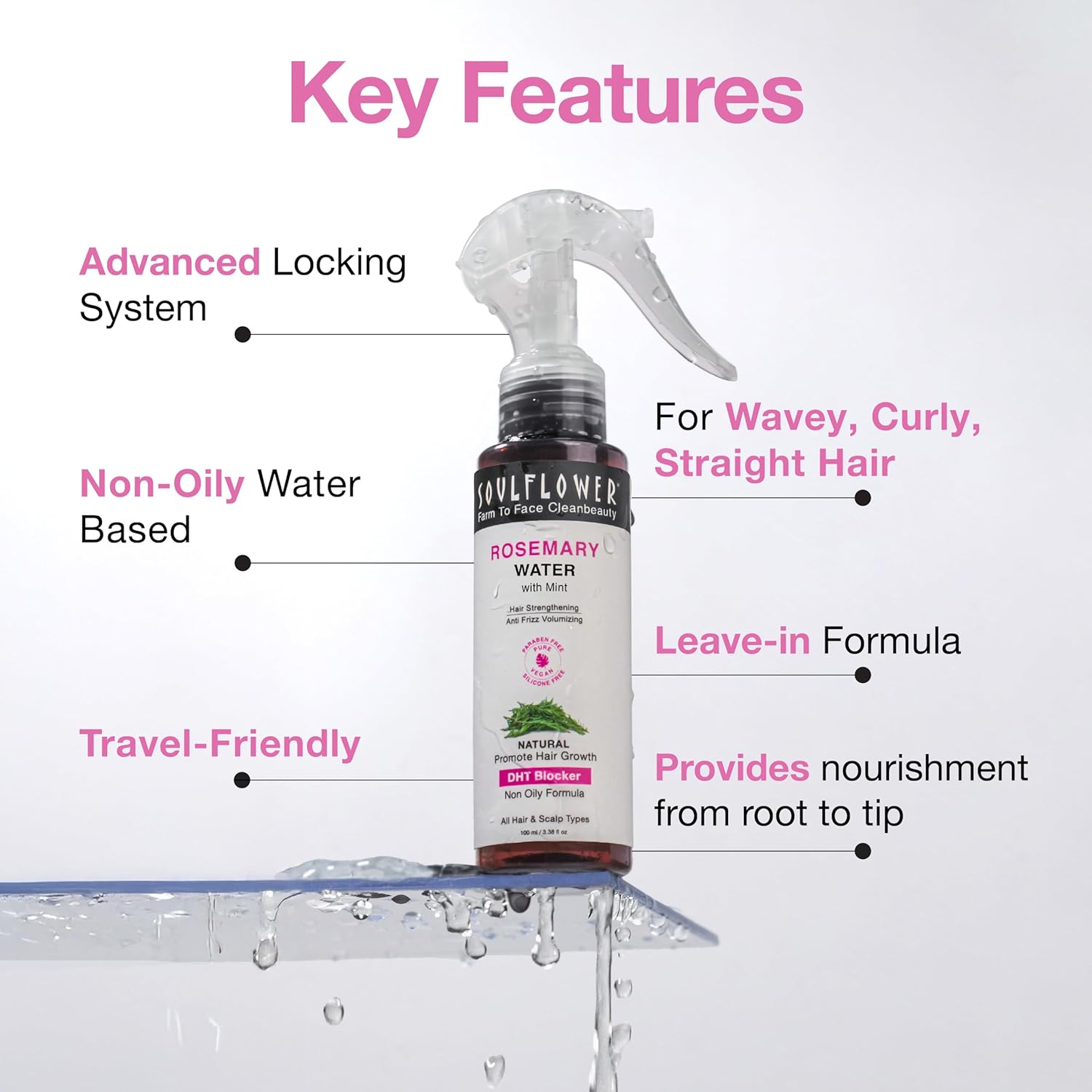 Soulflower Rosemary Water Spray for Hair Growth