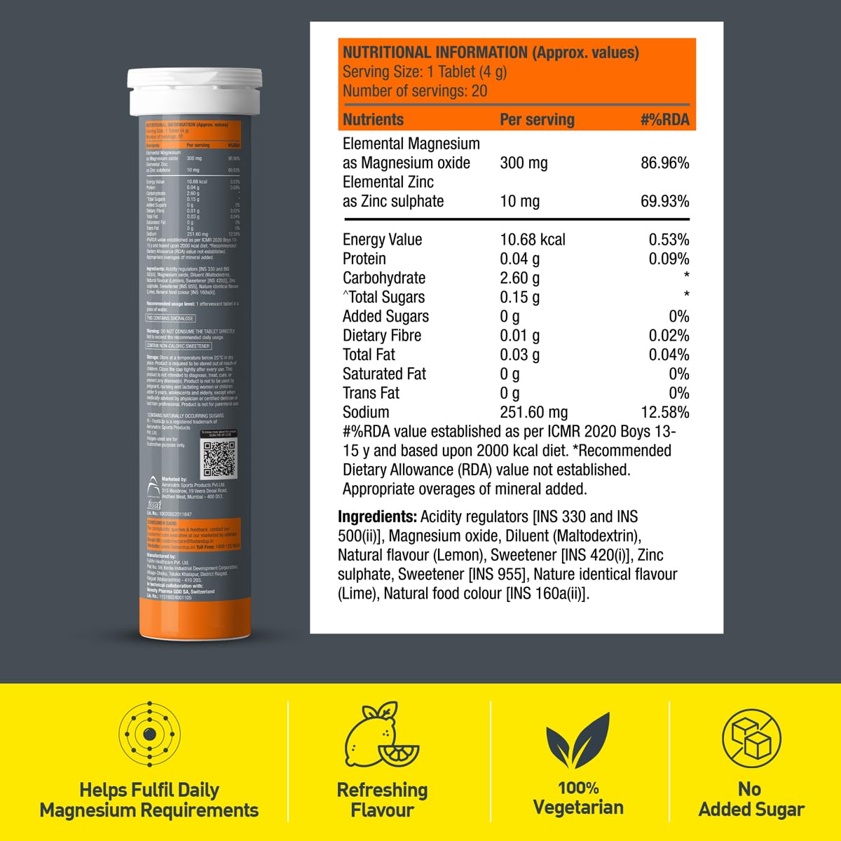 Fast&Up Magnesio  - 20 Effervescent Tablets - Lime and Lemon Flavor
