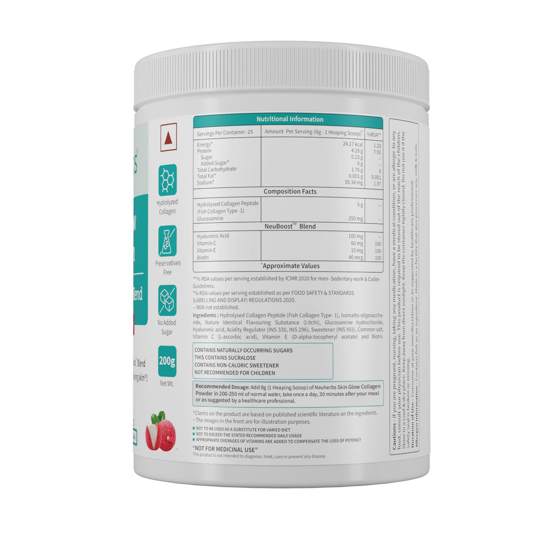 Neuherbs Collagen Supplement - 200 Gram, Litchi Flavour