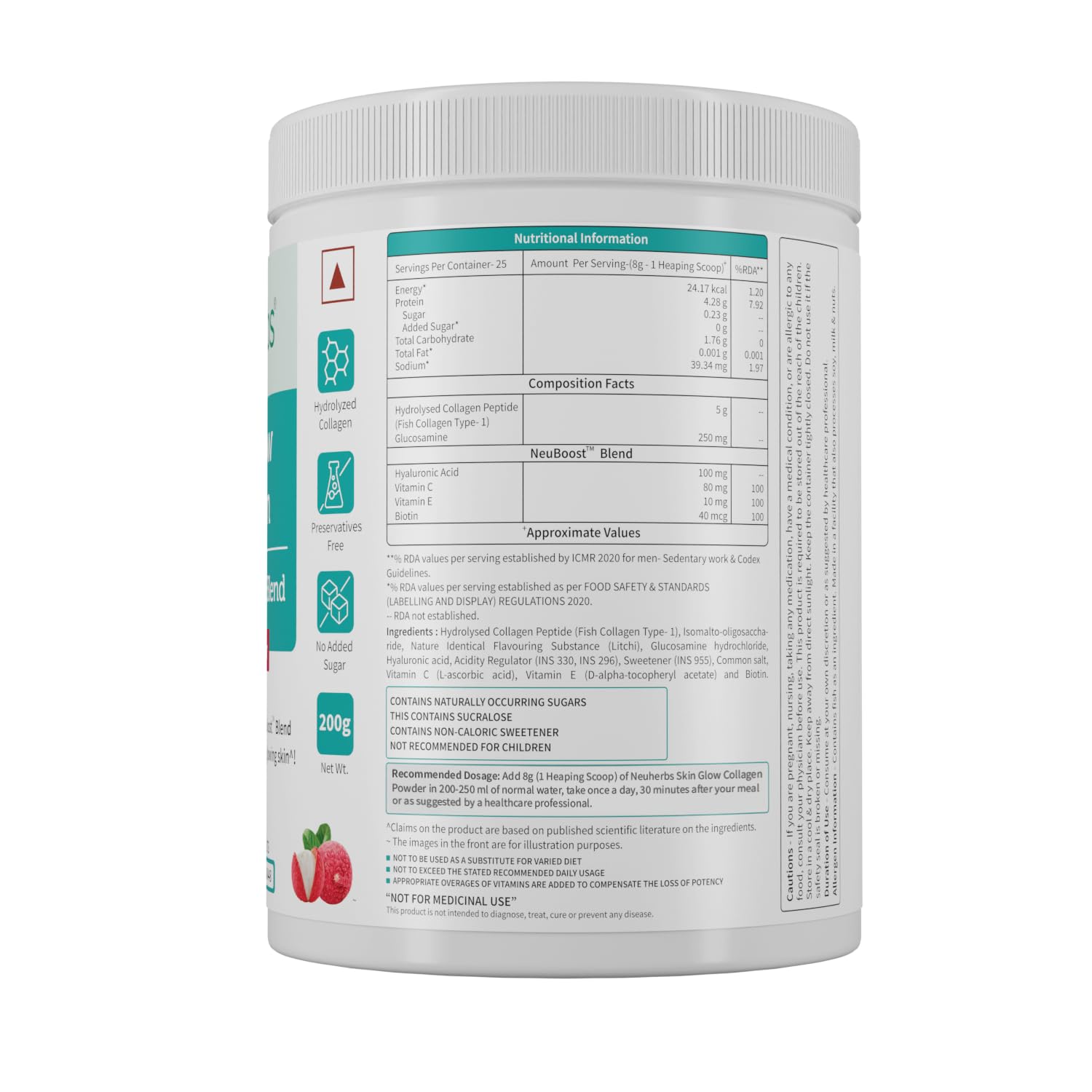 Neuherbs Collagen Supplement - 200 Gram, Litchi Flavour