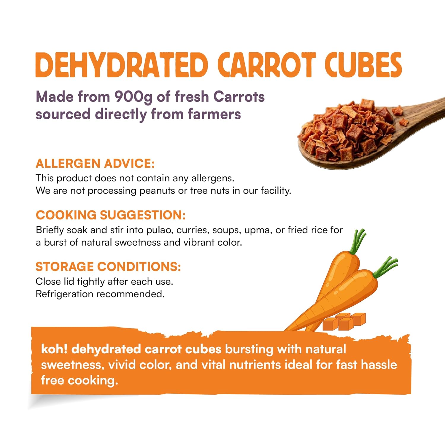 KOH Dehydrated Carrot Cubes -75g