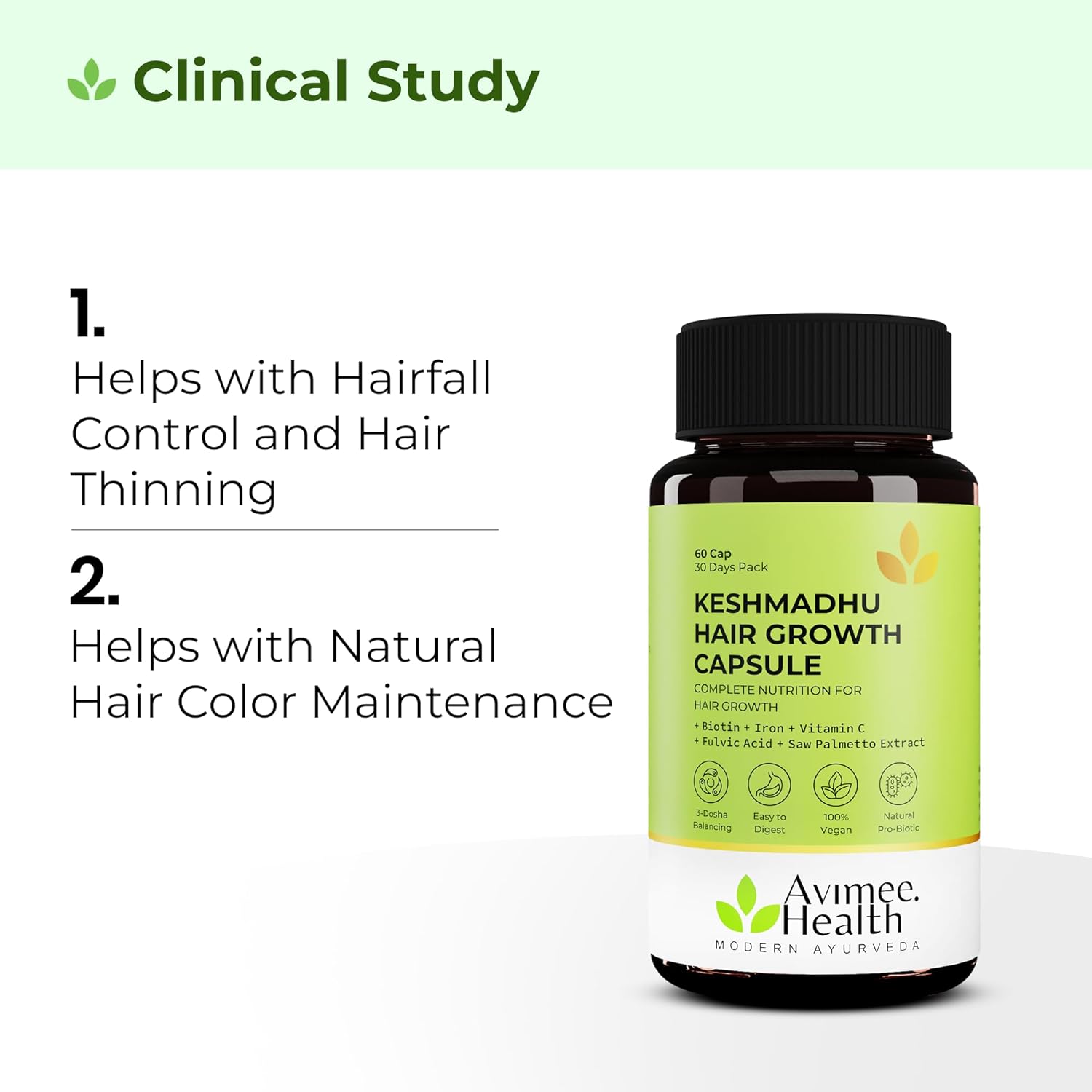 AVIMEE HERBAL Keshmadhu Hair Growth Capsules | Made with Lemon Peel and Amla Extracts | 60 caps