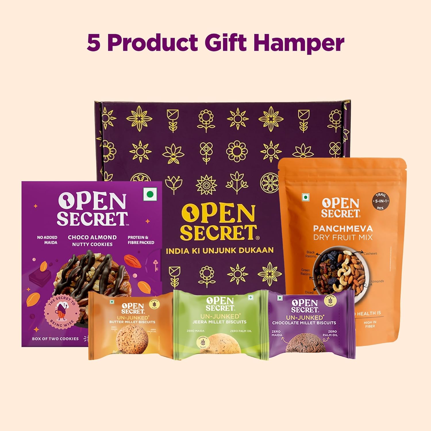 Open Secret Diwali Gift Hamper | Combo of 5 | Healthy Assorted Snacks & Cookies