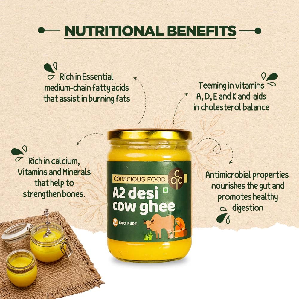 Conscious Food A2 Desi Cow Ghee | 1L | 100% Pure and Premium