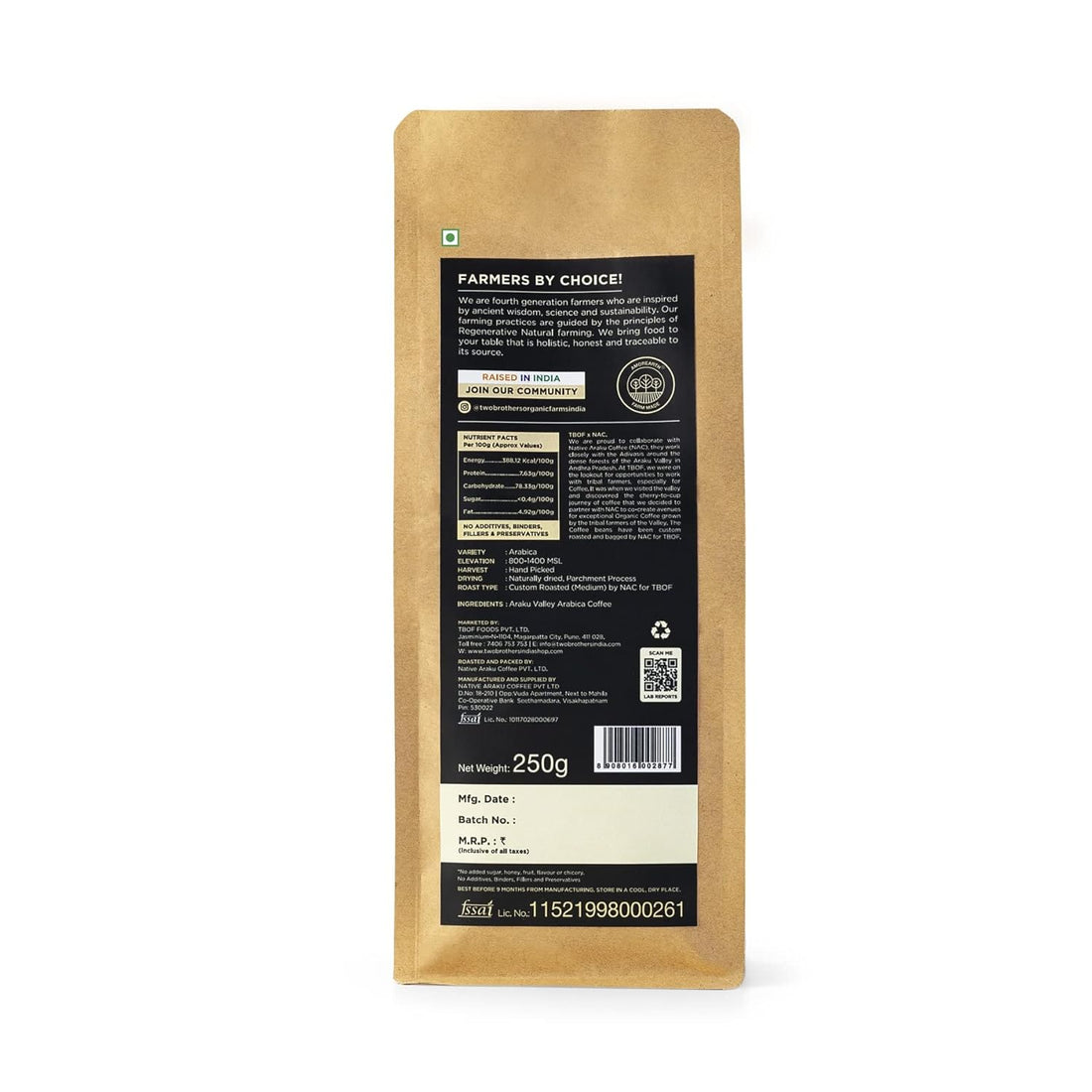 TWO BROTHERS ORGANIC FARMS Native Araku Valley Filter Coffee (250g)