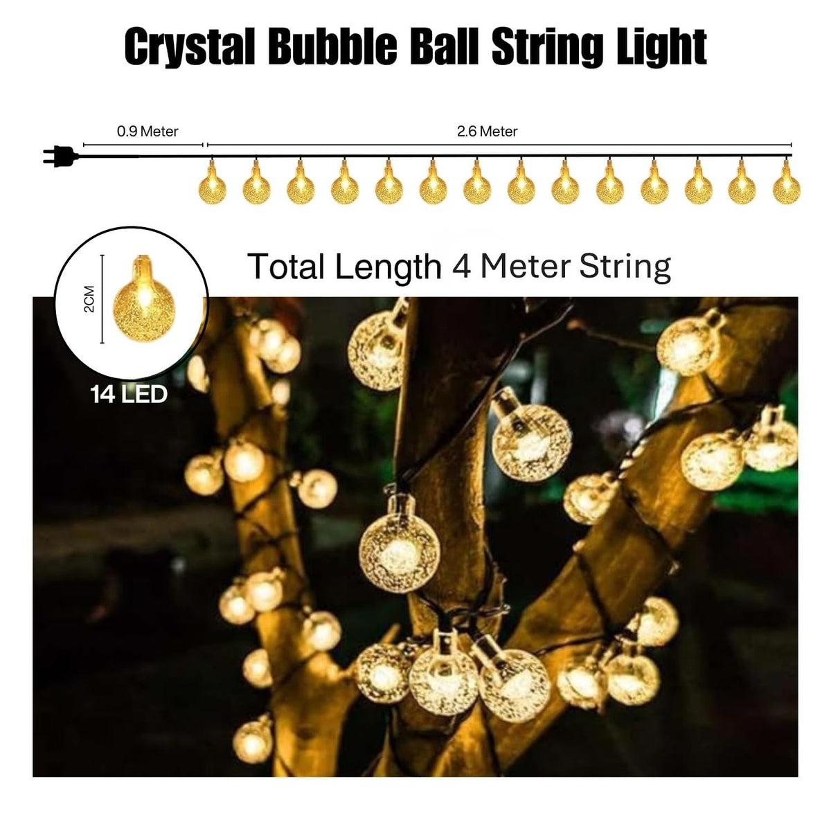 Desidiya® 14 LED Crystal Ball String LED Diwali Lights for Decoration for Home 4 Mtr Warm White