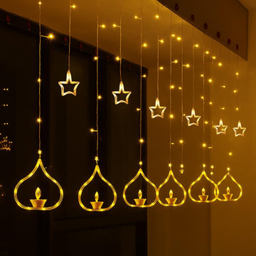 One94Store Deep Diya Curtain Decorative LED String Lights – 3 Meter Warm White Plug-in Lights with 108 LEDs