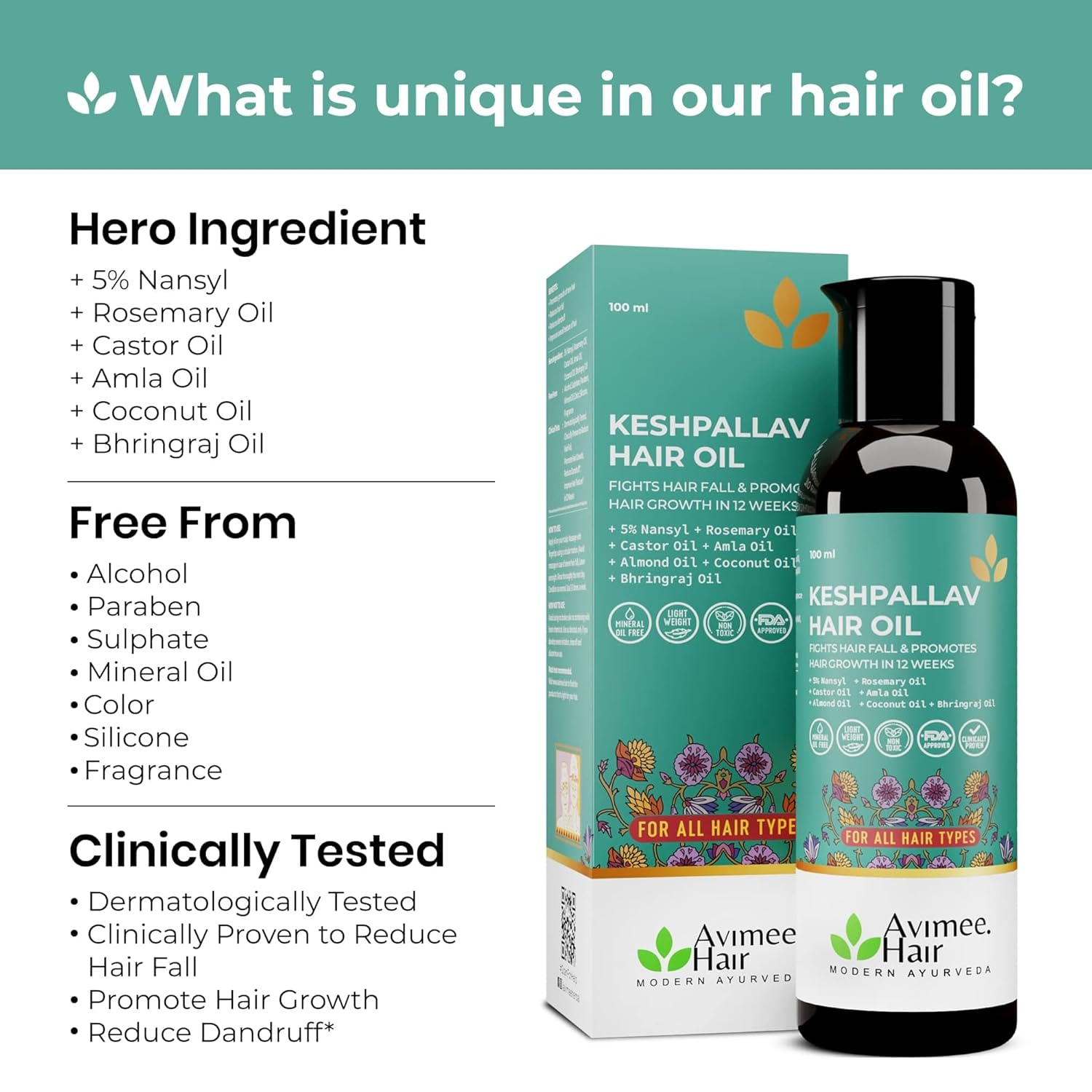 Avimee Herbal Keshpallav Hair Oil For Men & Women | Reduces Hair Fall 100ml